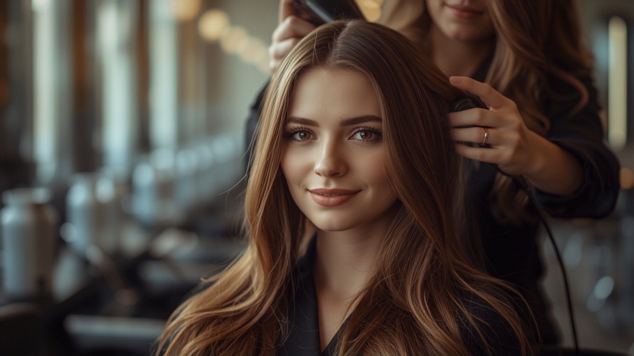 A woman having her hair styled and blow-dried in a salon - Seda Beauty Salon near Waltham Abbey A woman having her hair styled and blow-dried in a salon - Seda Beauty Salon near Waltham Abbey